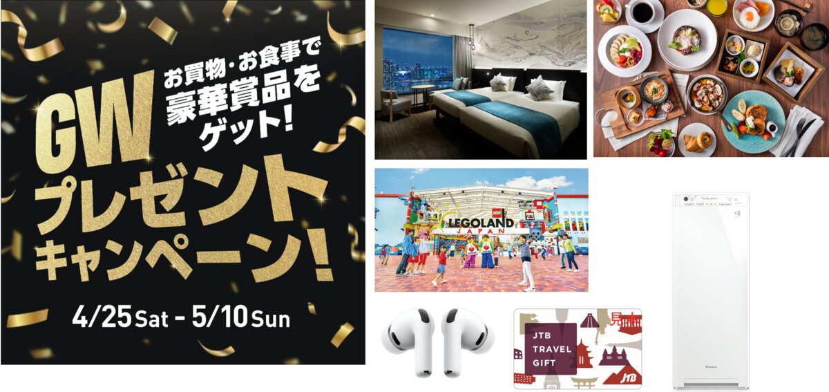 ゴールデンウィークキャンペーンで抽選600名に当たる豪華賞品のイメージ